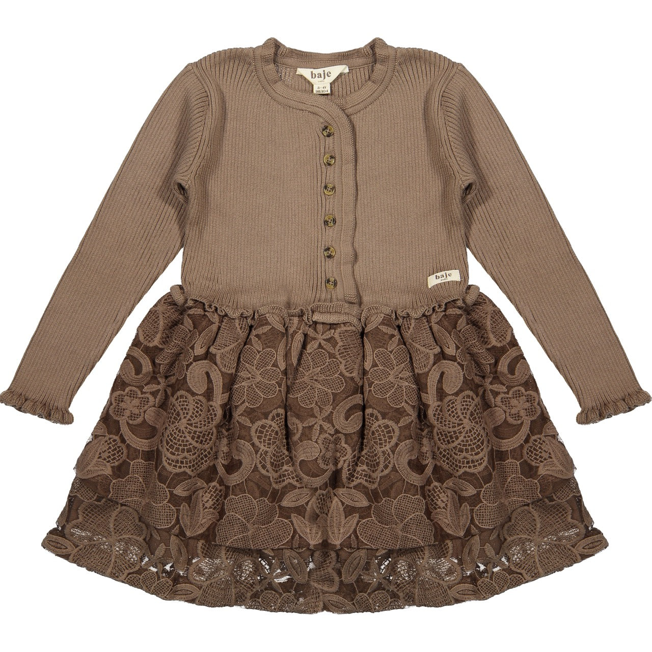 Meisjes Dress Longsleeve Marieze van Baje Studio in de kleur Brown cacao in maat 134-140.