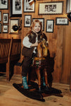 Jongens Bodywarmer Myso van Baje Studio in de kleur Brown choco in maat 134-140.
