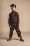 Jongens Knitted Pullover Fox van Baje Studio in de kleur Brown choco in maat 134-140.