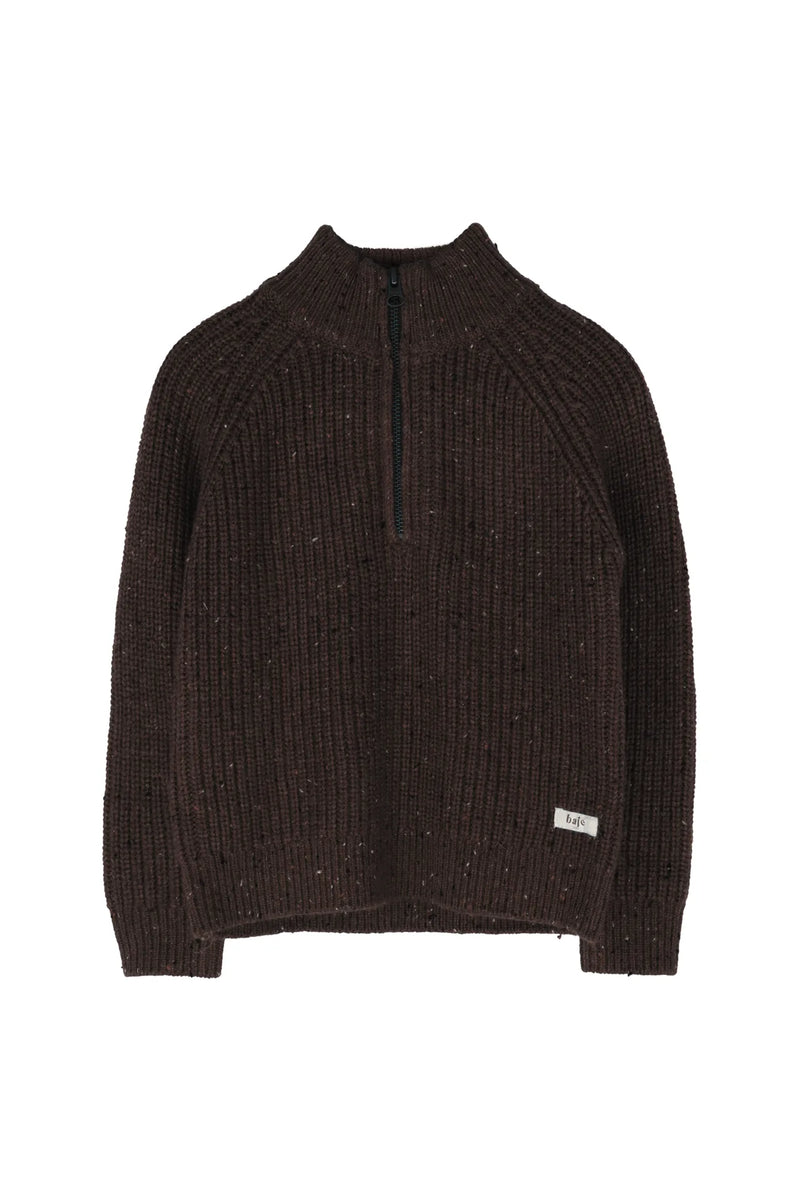 Jongens Knitted Pullover Fox van Baje Studio in de kleur Brown choco in maat 134-140.
