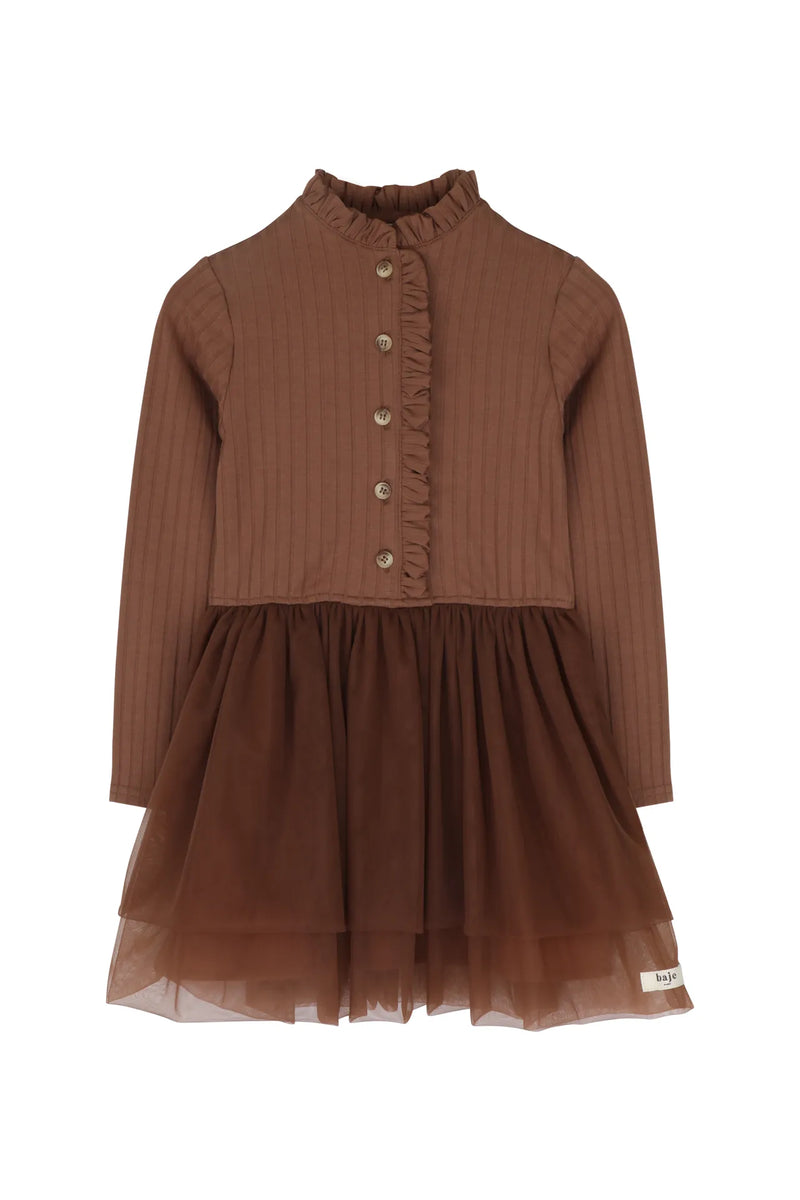 Meisjes Dress Longsleeve Junna van Baje Studio in de kleur Copper brown in maat 134-140.