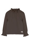 Meisjes Longsleeve with collar Healy van Baje Studio in de kleur Brown choco in maat 134-140.