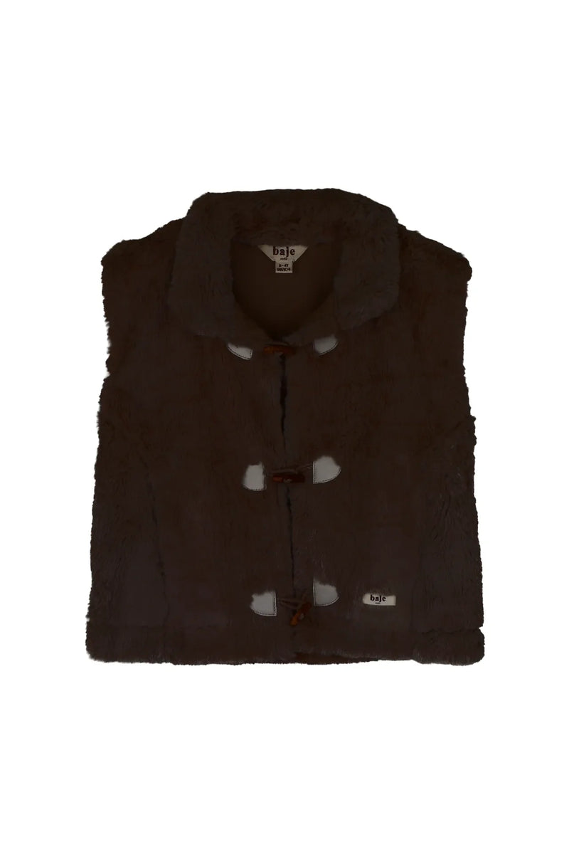 Meisjes Bodywarmer Meddox van Baje Studio in de kleur Brown choco in maat 134-140.