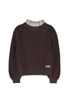 Meisjes Knitted sweater with collar Mai van Baje Studio in de kleur Brown choco in maat 134-140.