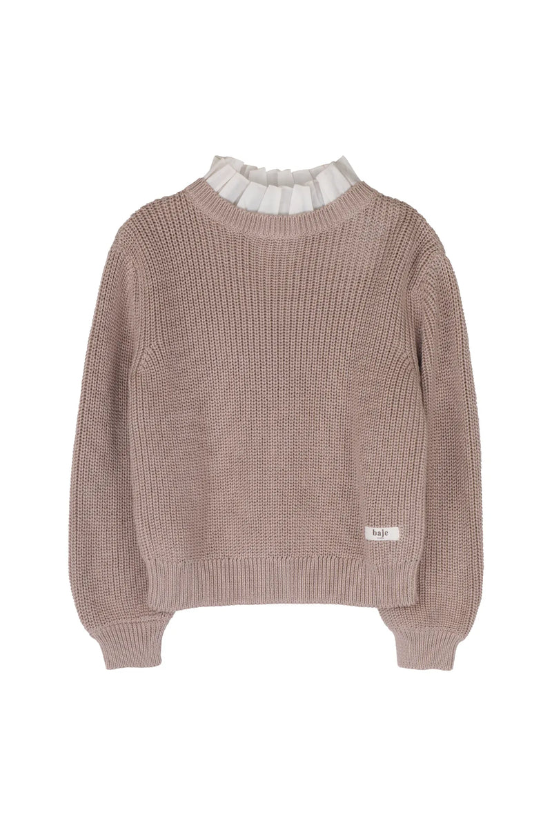 Meisjes Knitted sweater with collar Mai van Baje Studio in de kleur Rose cafe in maat 134-140.