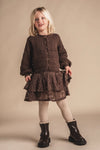 Meisjes Dress longsleeve Yole van Baje Studio in de kleur Brown choco in maat 134-140.