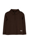 Jongens Polo longsleeve zipper Ferry van Baje Studio in de kleur Brown choco in maat 134-140.