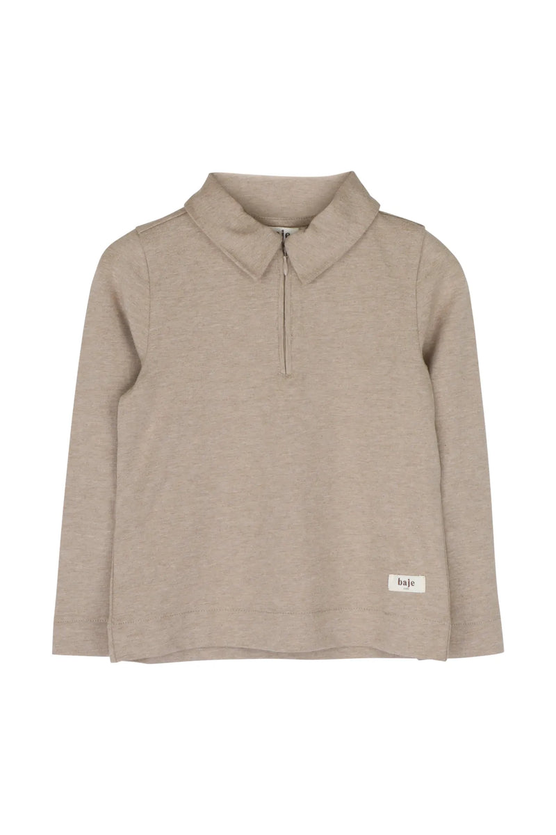 Jongens Polo longsleeve zipper Ferry van Baje Studio in de kleur Taupe light in maat 134-140.