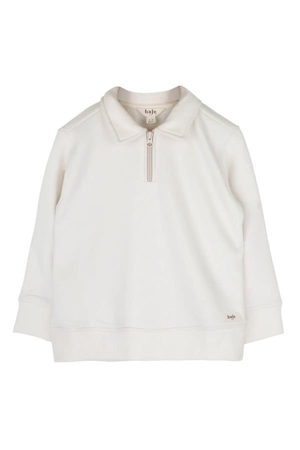 Jongens Polosweater with zipper Cooper van Baje Studio in de kleur White cloud in maat 134-140.