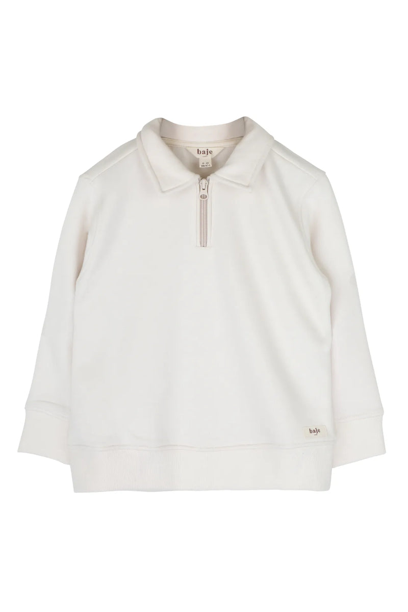 Jongens Polosweater with zipper Cooper van Baje Studio in de kleur White cloud in maat 134-140.