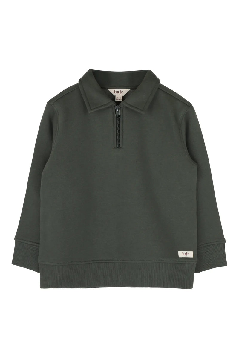 Jongens Polosweater with zipper Cooper van Baje Studio in de kleur Green agave in maat 134-140.