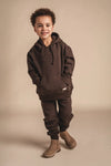 Jongens Hooded sweater Moose van Baje Studio in de kleur Brown choco in maat 134-140.