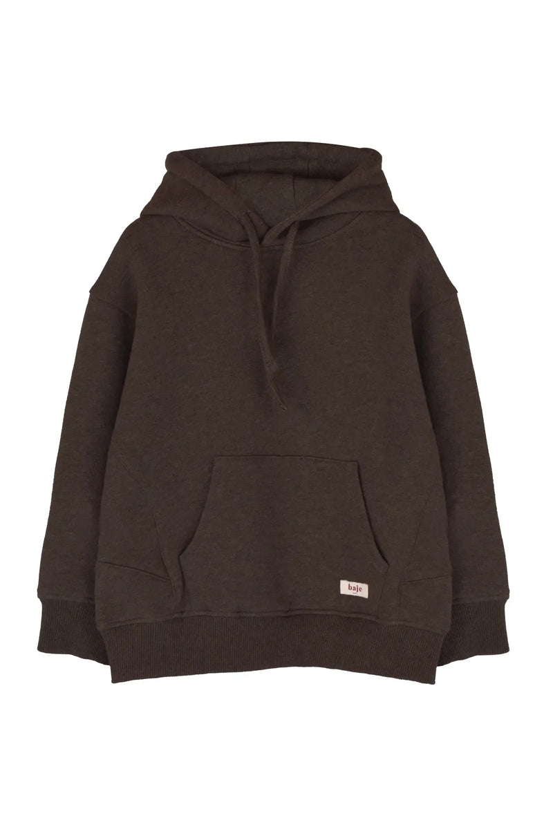 Jongens Hooded sweater Moose van Baje Studio in de kleur Brown choco in maat 134-140.