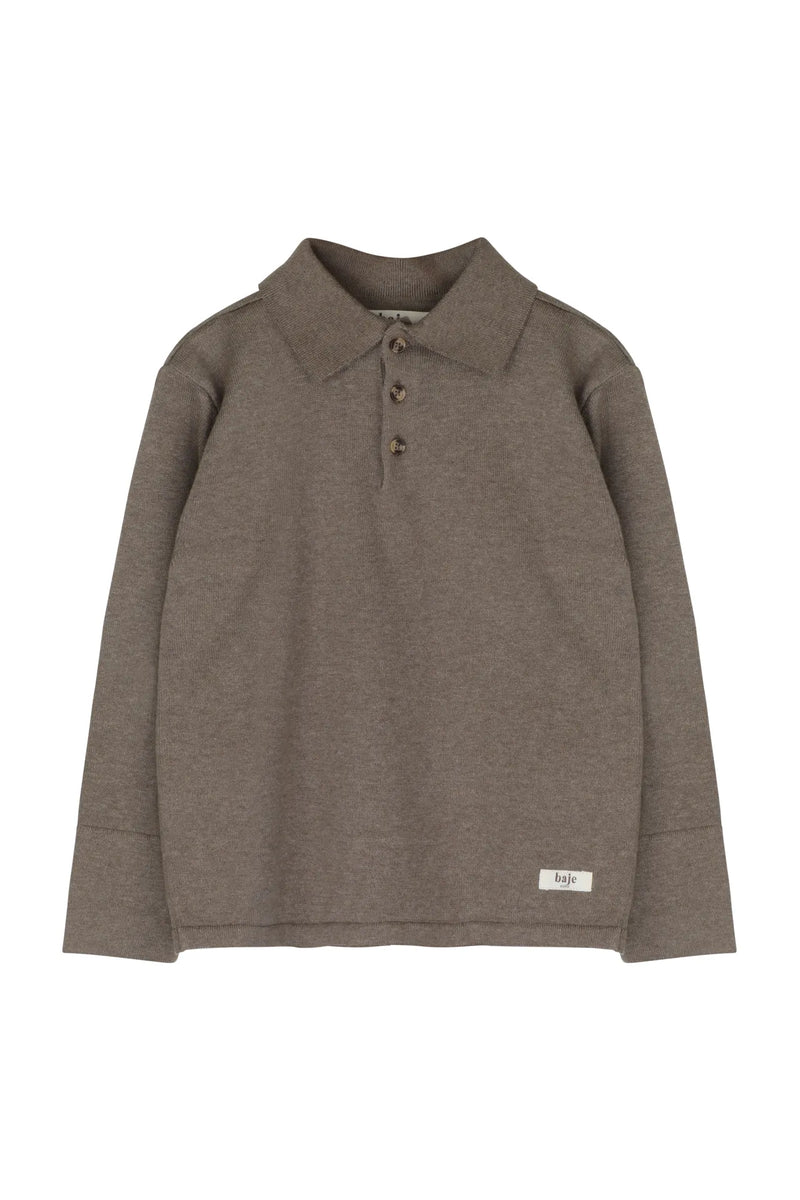 Jongens Polo Longsleeve Evans van Baje Studio in de kleur Taupe in maat 134-140.
