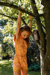 Meisjes Playsuit BELLEQS242 van Quapi in de kleur AOP Pink Leaves in maat 122-128.