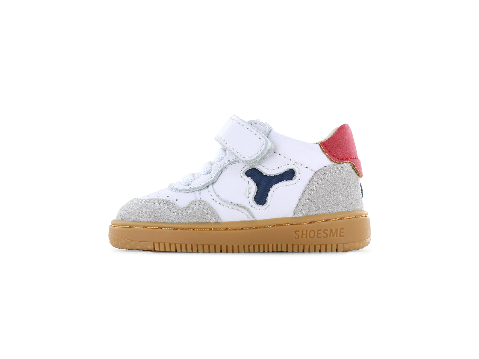 Shoesme Witte sneaker met rood detail