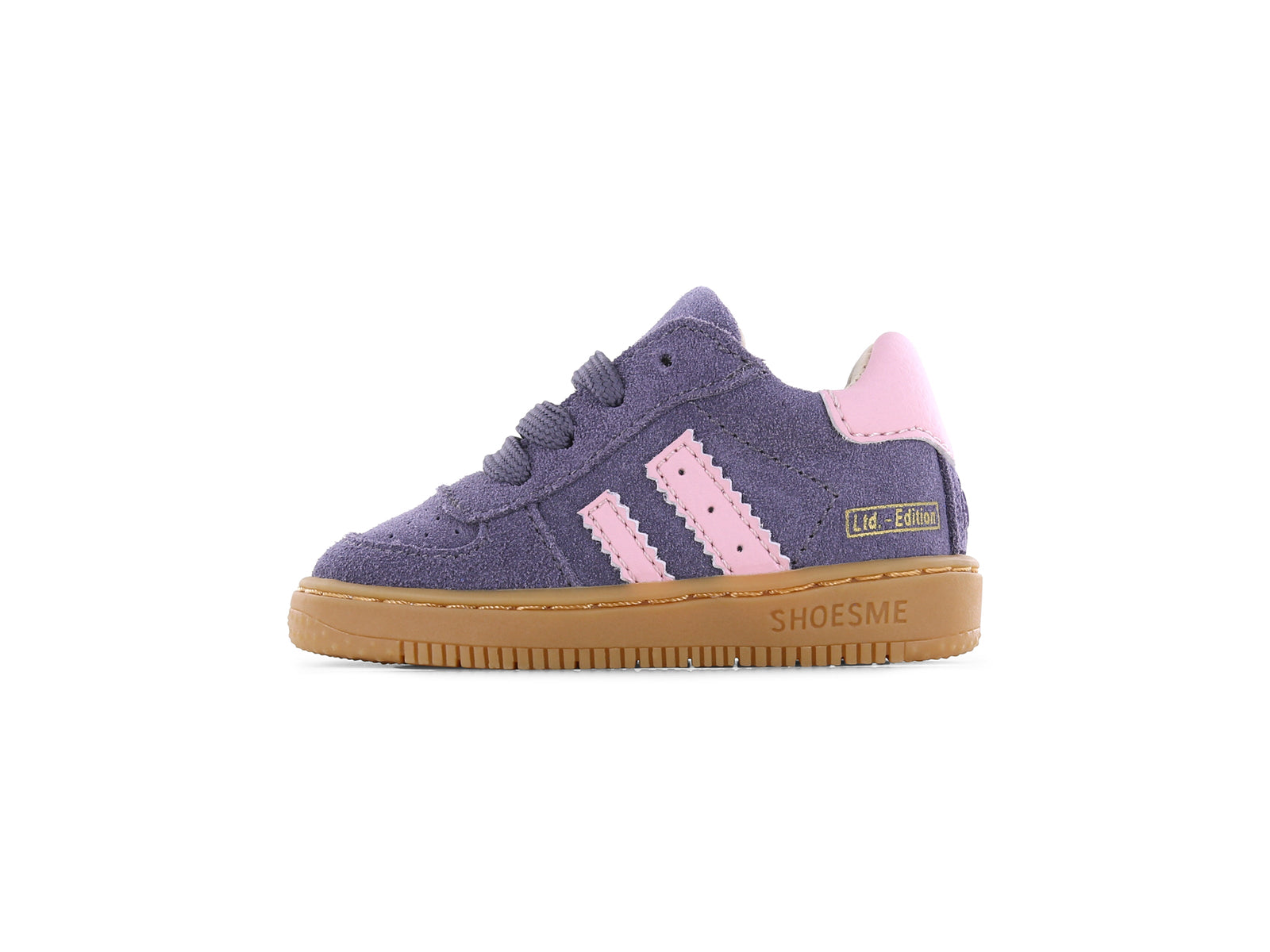 Shoesme Paarse sneaker met roze strepen