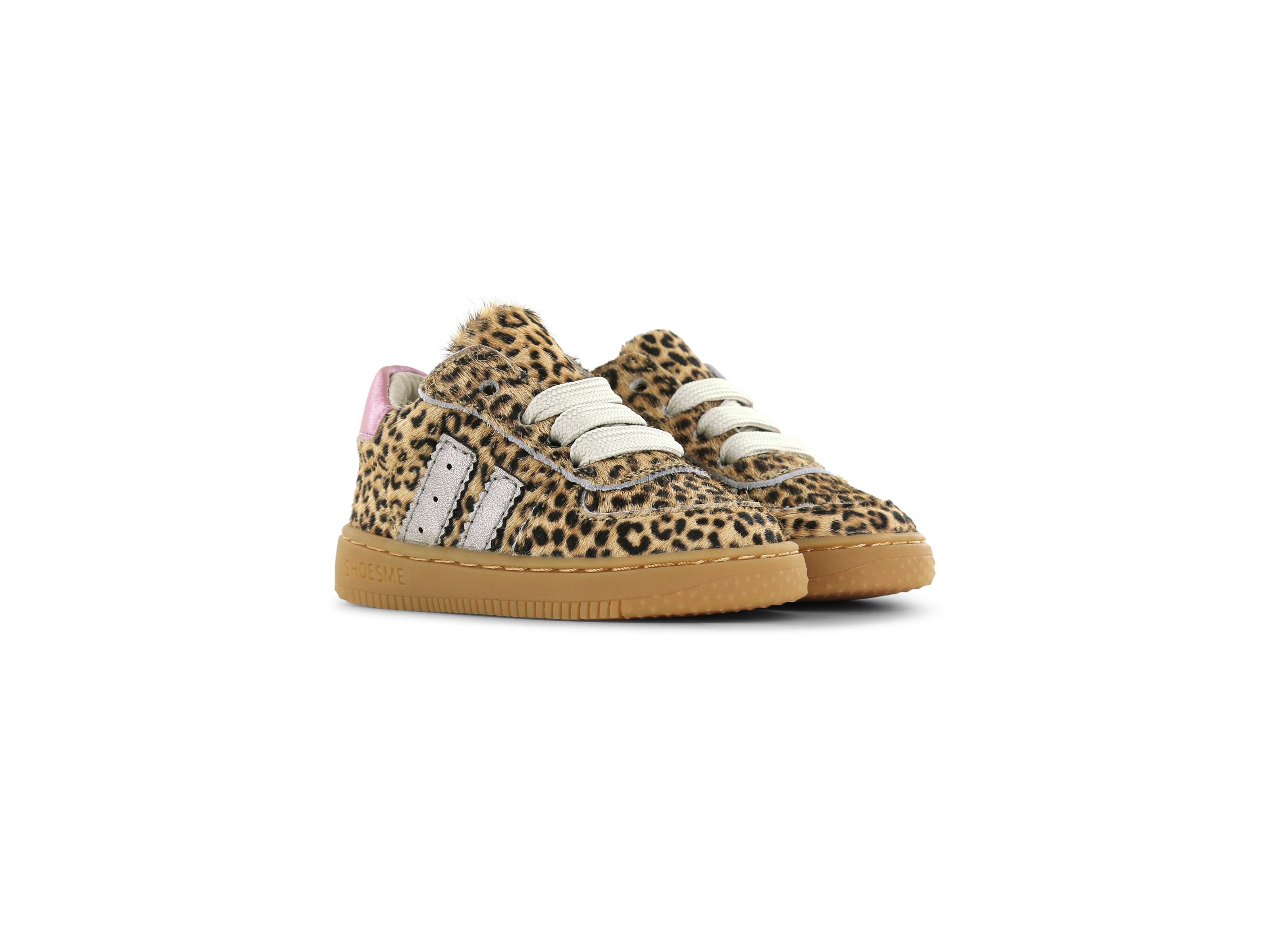 Meisjes Leopard sneaker met strepen van Shoesme in de kleur leopard cognac in maat 23.