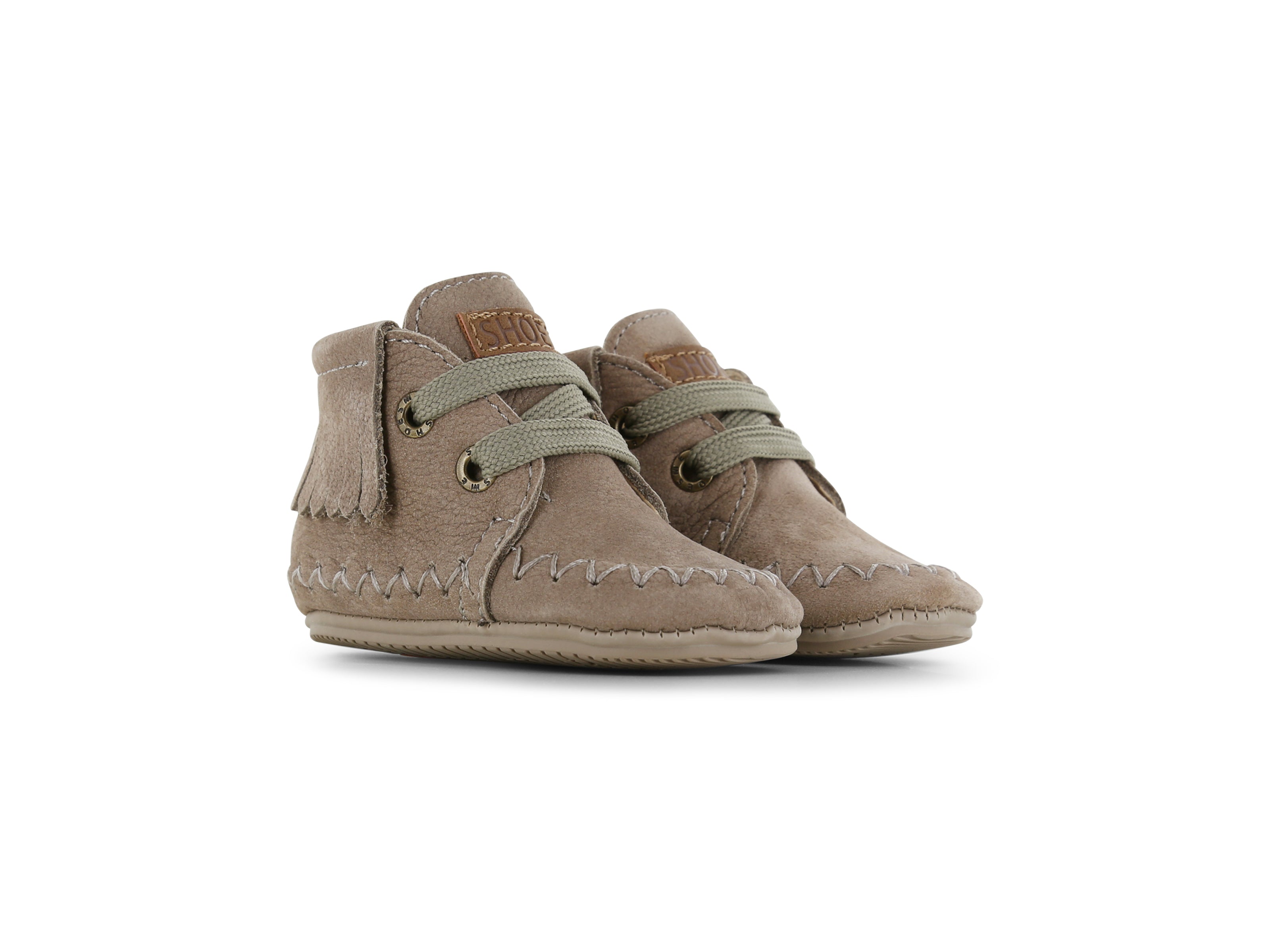 Shoesme taupe Baby-Proof schoentje met franjes