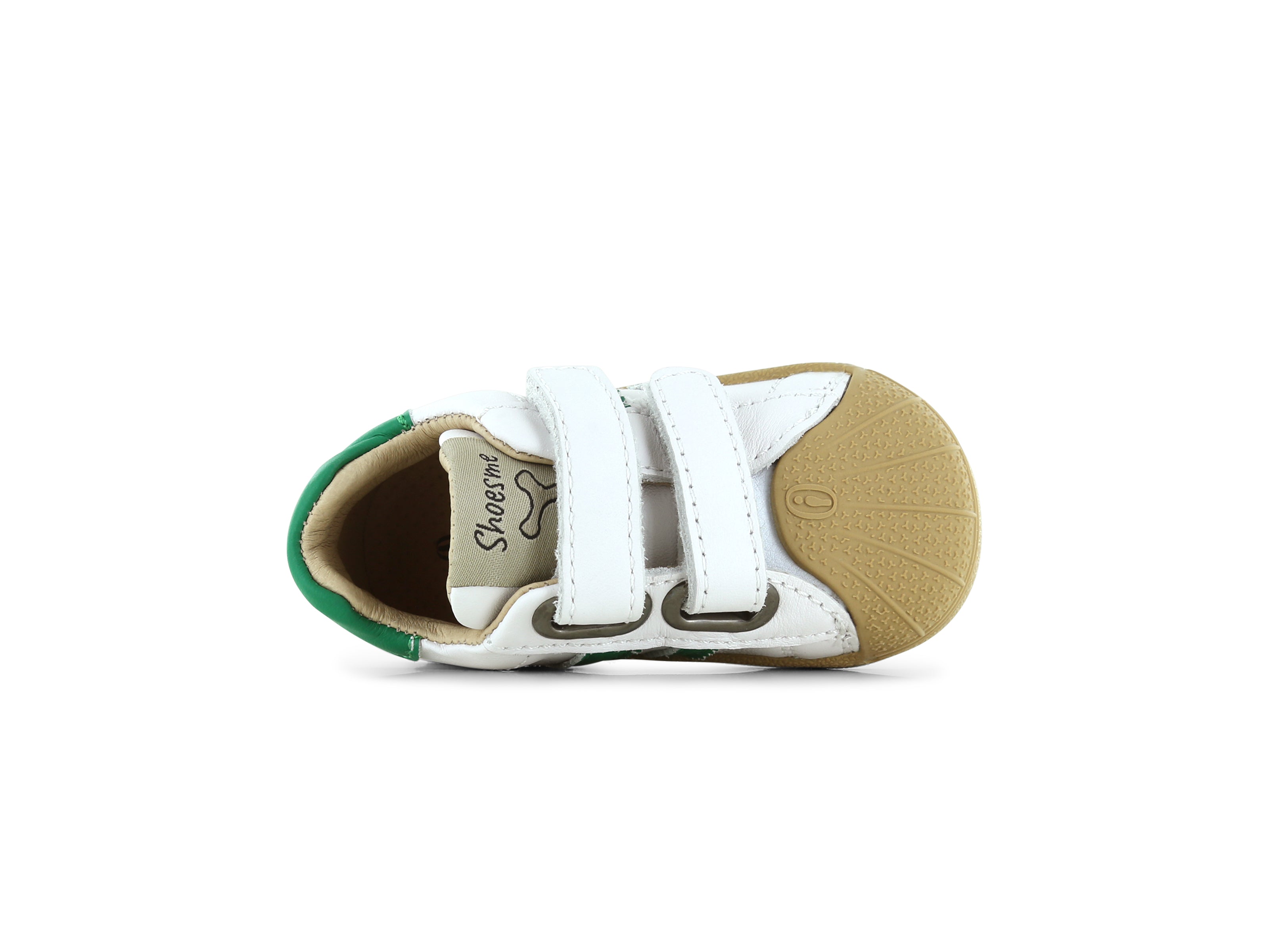 Shoesme witte sneaker met groene strepen en stootneus