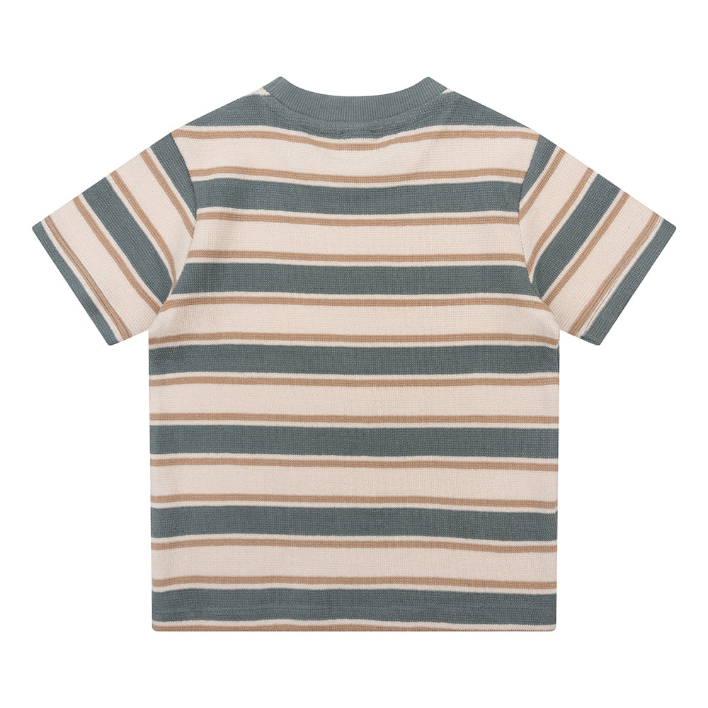 Jongens Organic T-Shirt Retro Stripe van Daily7 in de kleur Stone Green in maat 128.