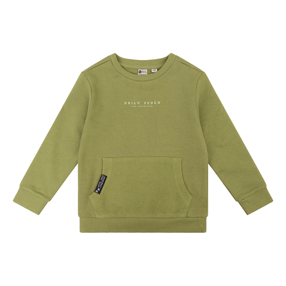 Jongens Organic Sweater Kangaroo pocket van Daily7 in de kleur Pickle Green in maat 128.