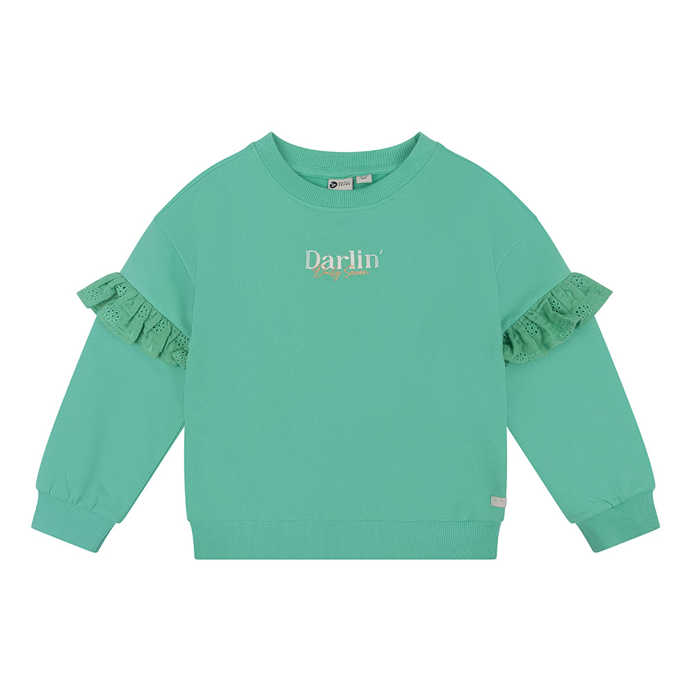 Meisjes Organic Oversized Sweater Ruffle Darlin van Daily7 in de kleur Green Sea in maat 128.