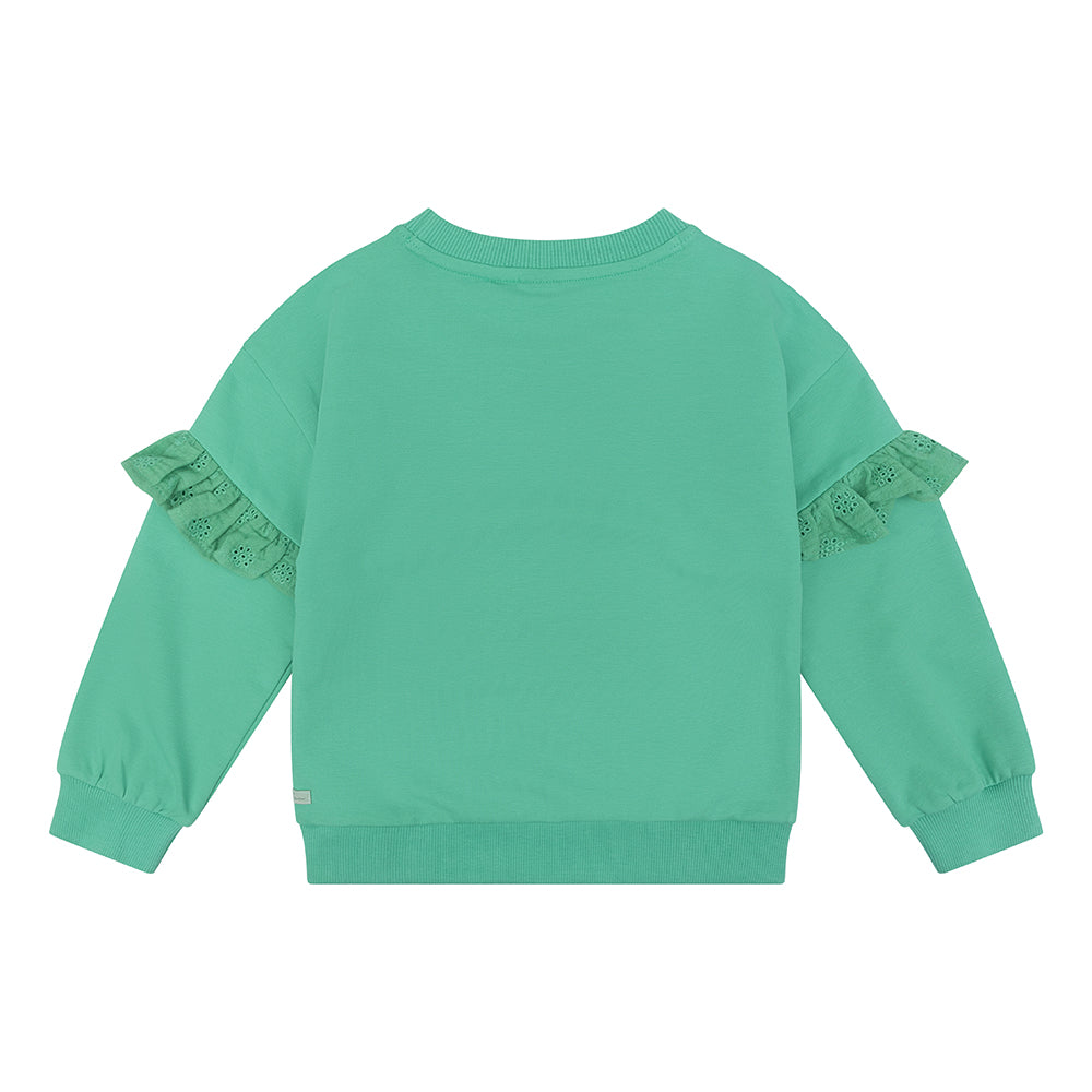 Meisjes Organic Oversized Sweater Ruffle Darlin van Daily7 in de kleur Green Sea in maat 128.