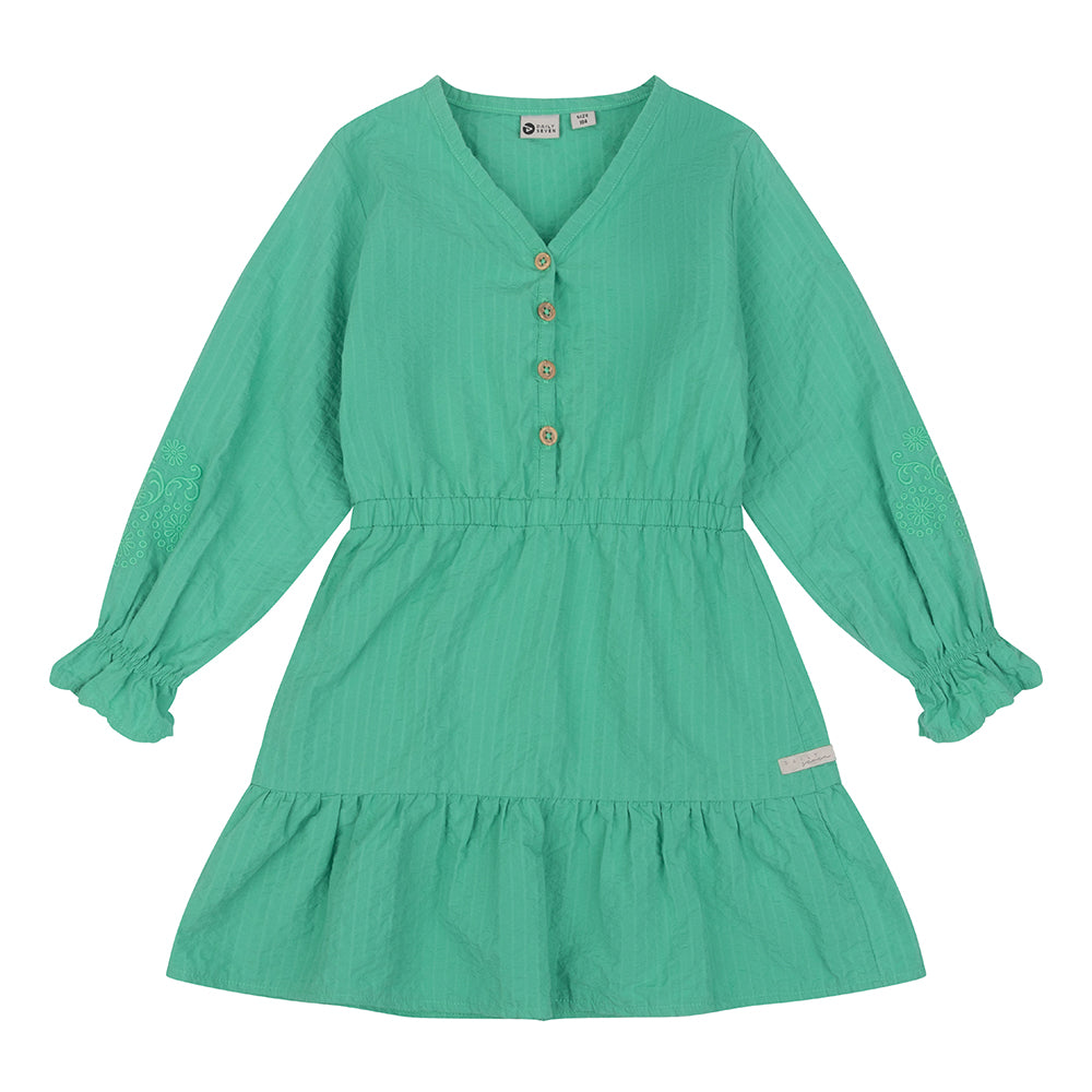 Meisjes Dress Longsleeve Poplin Broderie van Daily7 in de kleur Green Sea in maat 128.