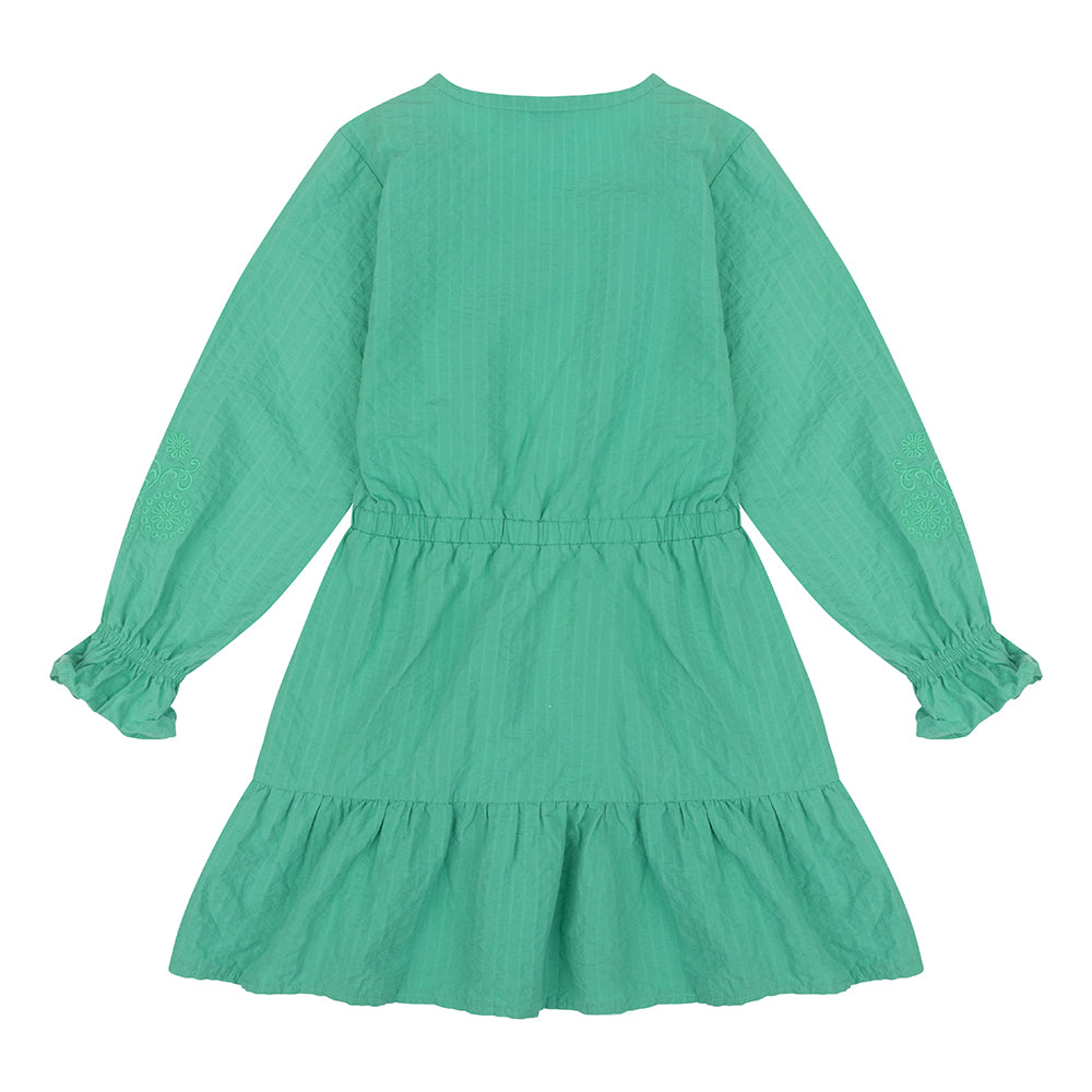 Meisjes Dress Longsleeve Poplin Broderie van Daily7 in de kleur Green Sea in maat 128.