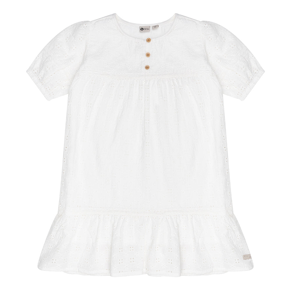 Meisjes Dress Ruffle Broderie van Daily7 in de kleur Off White in maat 128.