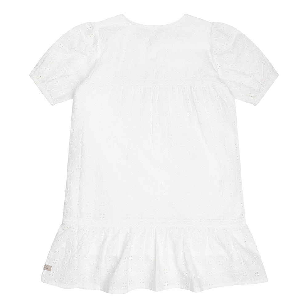 Meisjes Dress Ruffle Broderie van Daily7 in de kleur Off White in maat 128.
