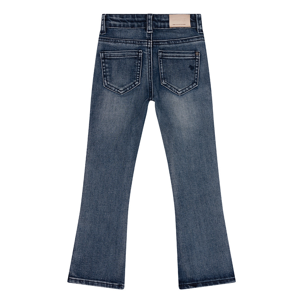 Meisjes Jeans Haily Flare Fit Split van Daily7 in de kleur Used Dark Denim in maat 128.