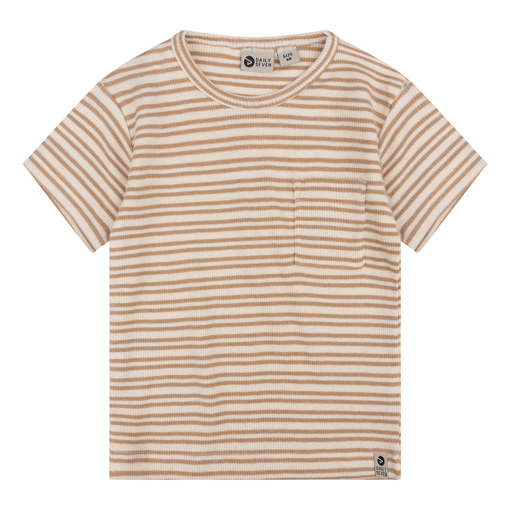 Jongens Organic T-shirt Shortsleeve Rib Stripe van Daily7 Newborn in de kleur Cream in maat 68.