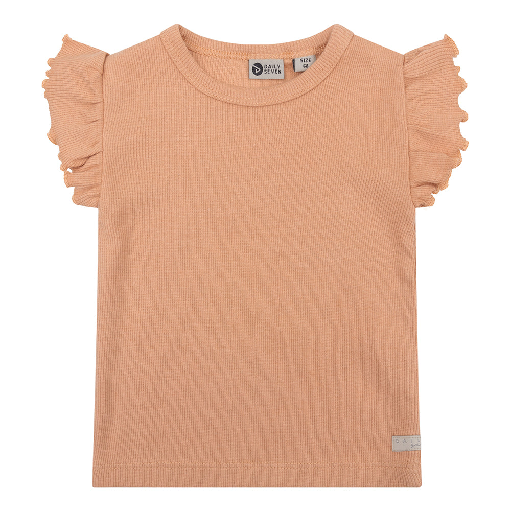 Meisjes Organic T-shirt Shortsleeve Rib van Daily7 Newborn in de kleur Light Coral in maat 68.