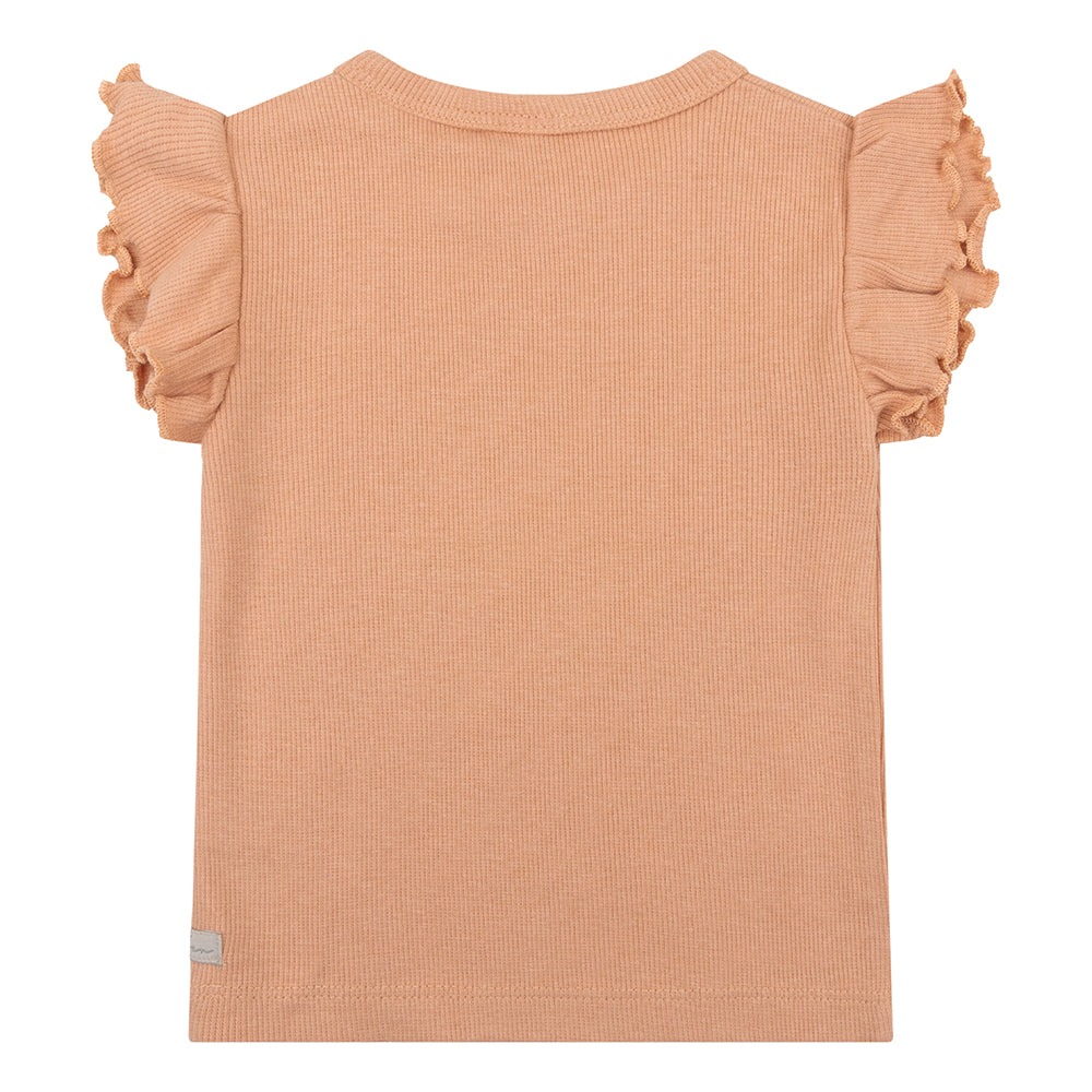 Meisjes Organic T-shirt Shortsleeve Rib van Daily7 Newborn in de kleur Light Coral in maat 68.