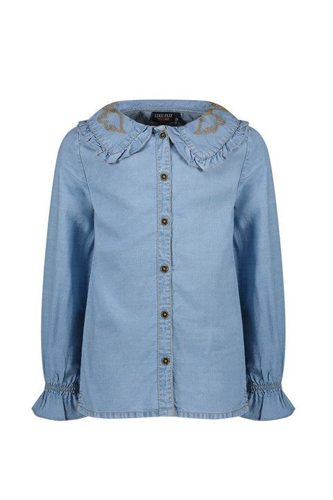 Like Flo Tencell Denim Blouse Big Collar