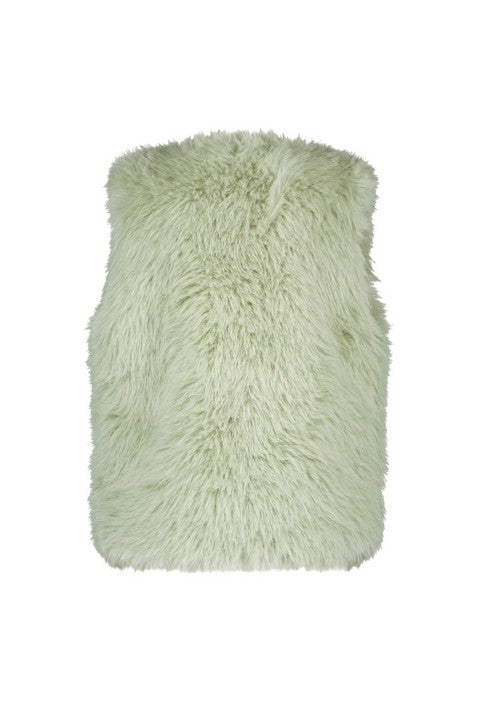 Meisjes Long Hair Fur Bodywarmer van Like Flo in de kleur Pistache in maat 134-140.