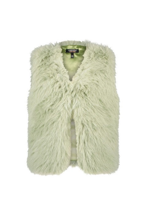 Meisjes Long Hair Fur Bodywarmer van Like Flo in de kleur Pistache in maat 134-140.