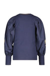 Meisjes Rib Top With Woven Balloon Sleeves van Like Flo in de kleur Navy in maat 140.