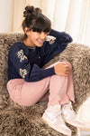 Meisjes Rib Top With Woven Balloon Sleeves van Like Flo in de kleur Navy in maat 140.