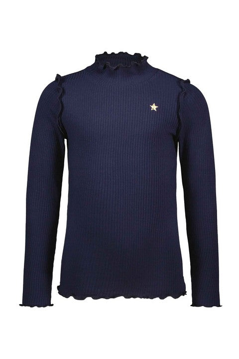 Meisjes Solid Rib Rollneck van Like Flo in de kleur Navy in maat 140.