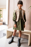 Meisjes Woven Dress With Balloon Sleeves van Like Flo in de kleur Army in maat 140.