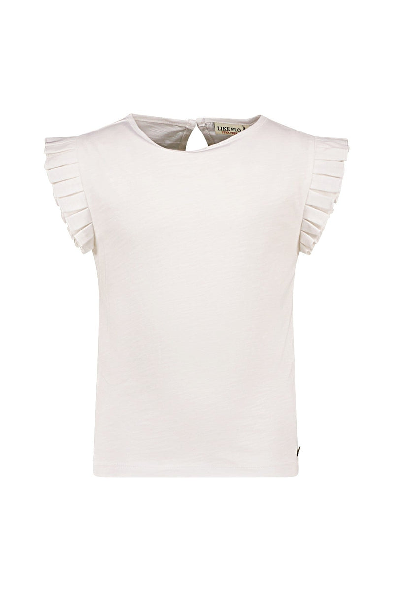 Meisjes Slub Tee Ruffle Shoulder van Like Flo in de kleur Off white in maat 140.