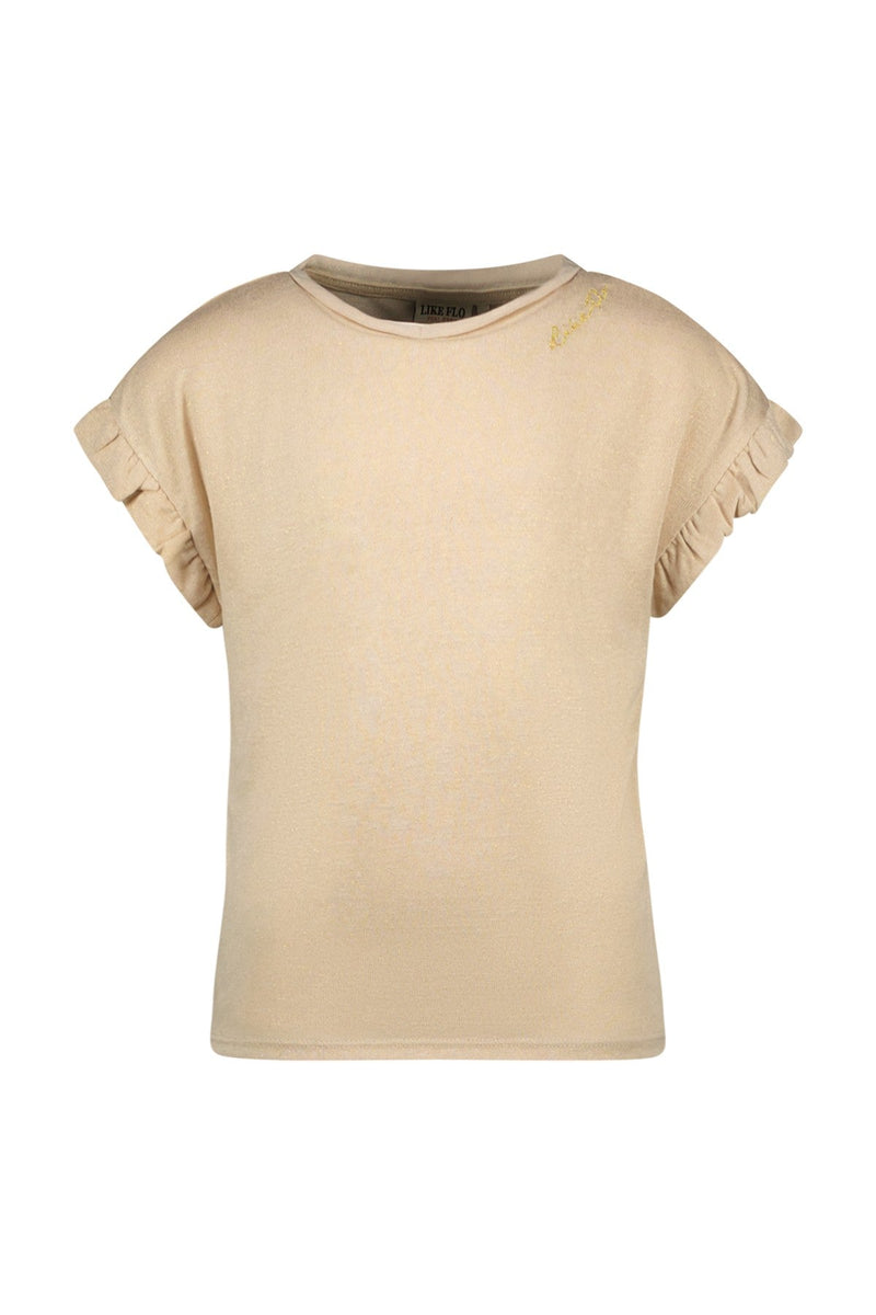 Meisjes Metallic Jersey Ruffle Tee van Like Flo in de kleur Champagne in maat 140.