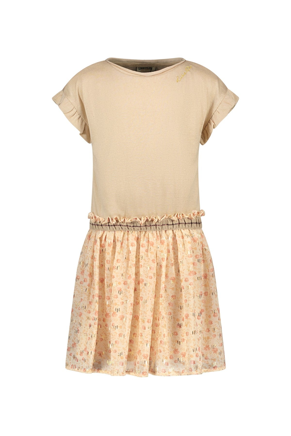 Like Flo Chiffon Flower Dress With Metallic Jersey Top