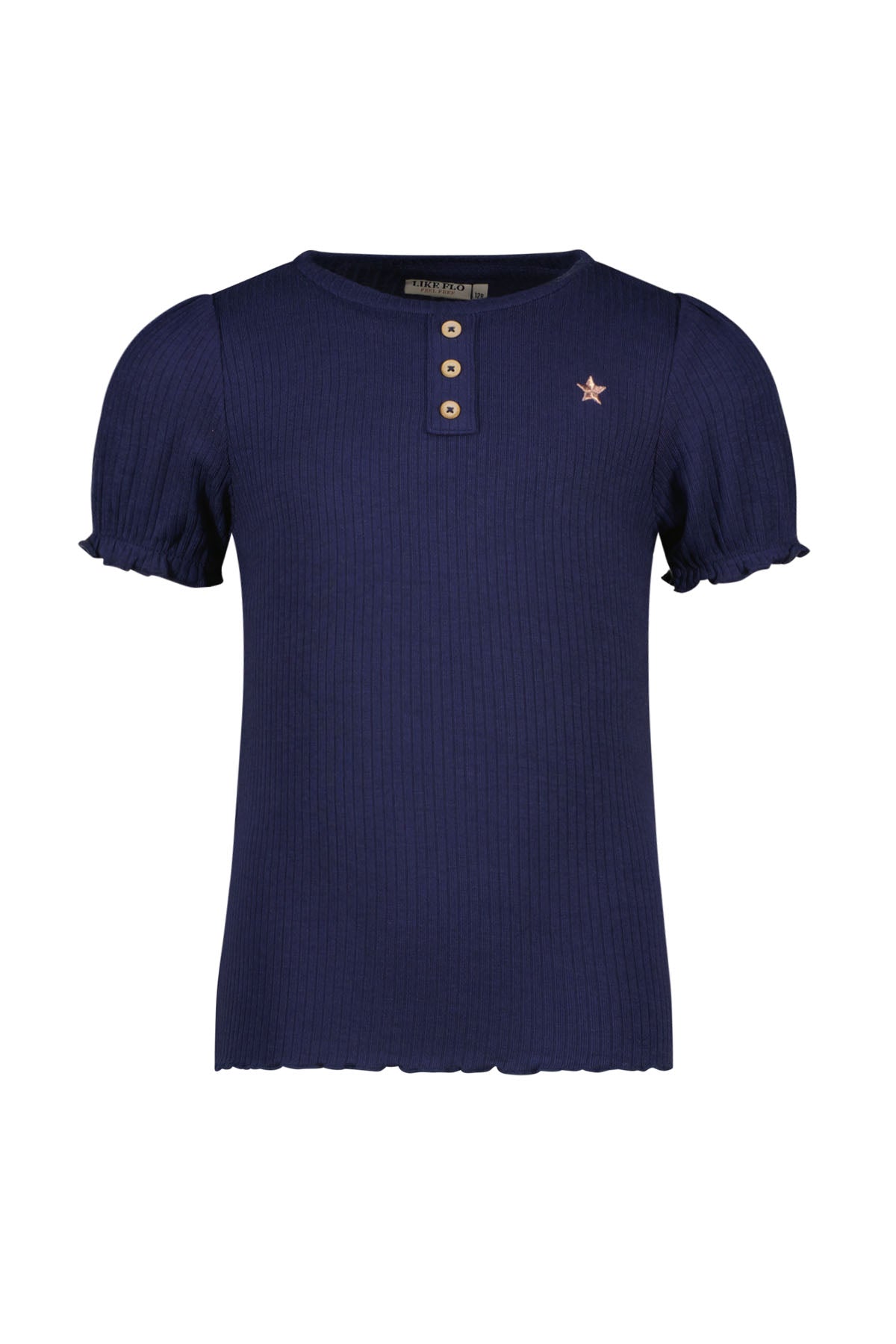 Like Flo Solid Rib Ss Tee With Button Closure