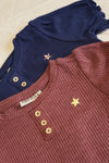 Like Flo Solid Rib Ss Tee With Button Closure