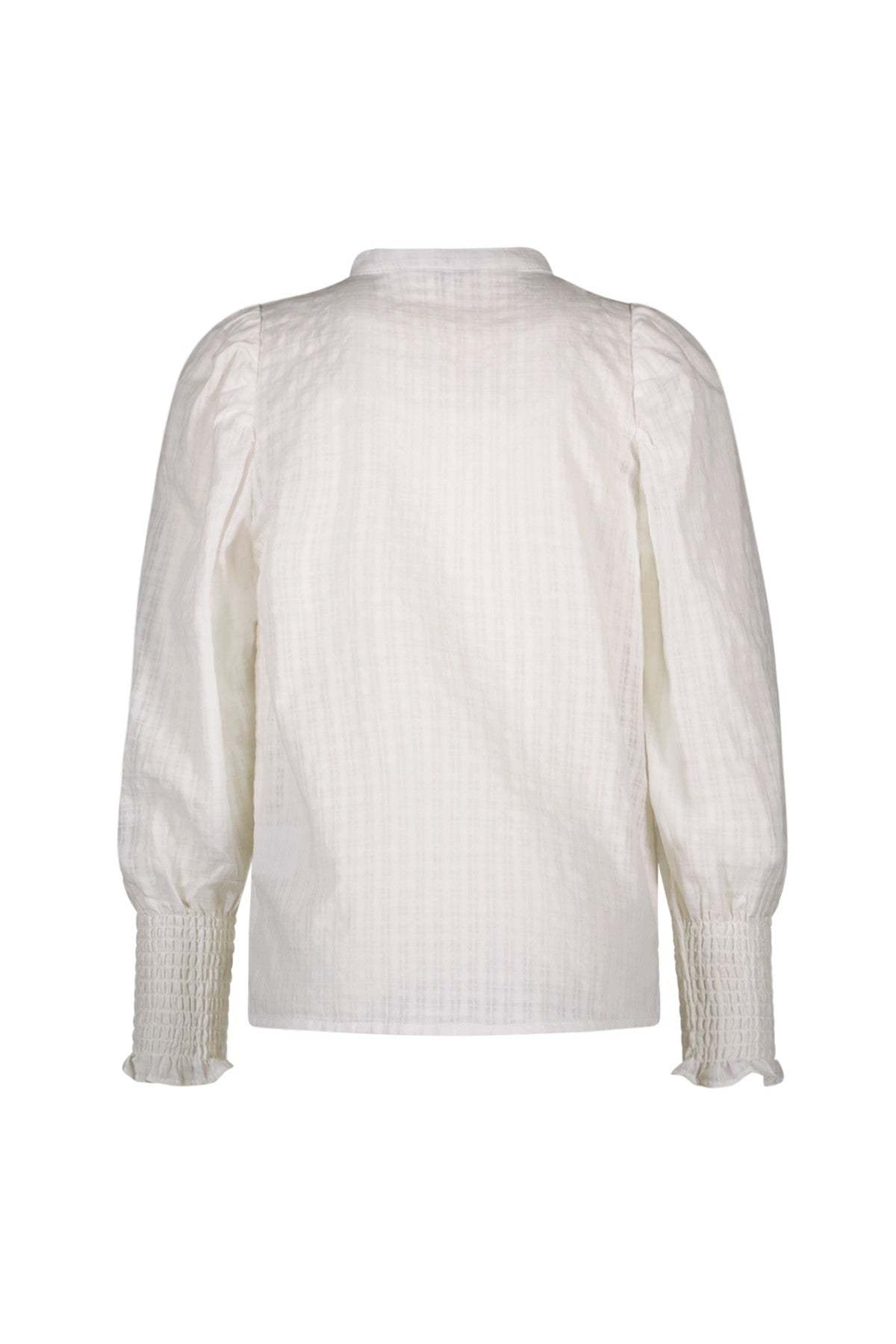 Like Flo Coco off-white blouse with smock cuff, front closure, lace fabric