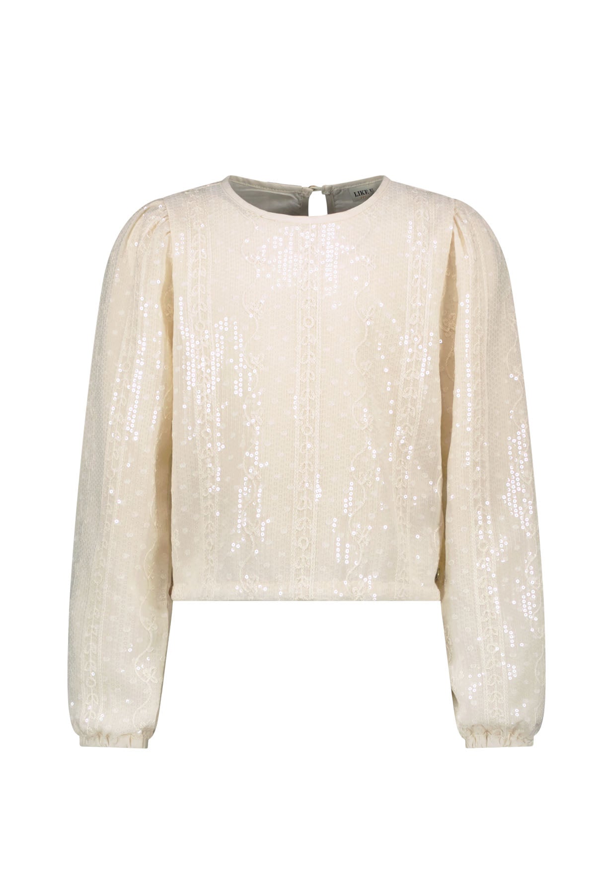 Meisjes ELLA blouse with sequinse van Like Flo in de kleur Off white in maat 134-140.